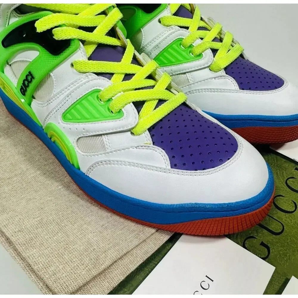 NIB Gucci Basket Dametra Women 37 US 7 High Top Sneaker Green White Purple $990 - Picture 9 of 12